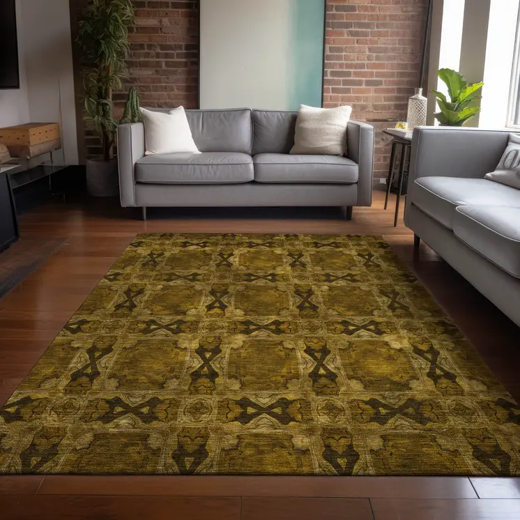 9' X 12' Chocolate Floral Medallion Washable Non Skid Indoor Outdoor Area Rug
