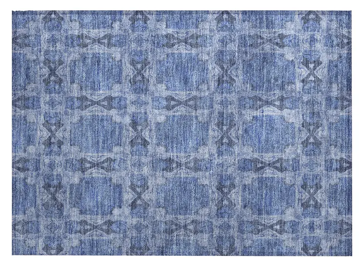 2' X 3' Denim Blue and Gray Floral Medallion Washable Non Skid Indoor Outdoor Area Rug