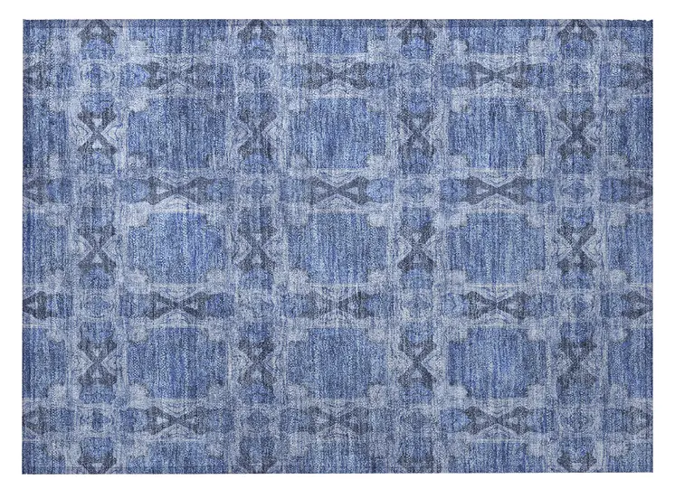 2' X 3' Denim Blue and Gray Floral Medallion Washable Non Skid Indoor Outdoor Area Rug