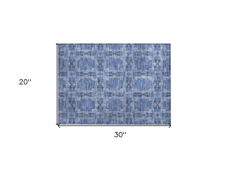 2' X 3' Denim Blue and Gray Floral Medallion Washable Non Skid Indoor Outdoor Area Rug