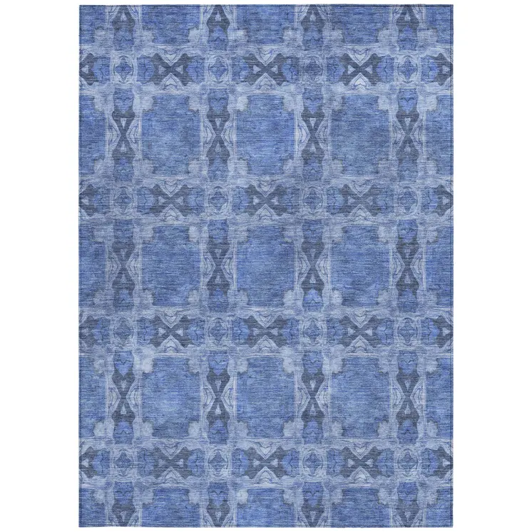 3' X 5' Denim Blue and Gray Floral Medallion Washable Non Skid Indoor Outdoor Area Rug