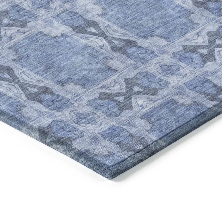 3' X 5' Denim Blue and Gray Floral Medallion Washable Non Skid Indoor Outdoor Area Rug