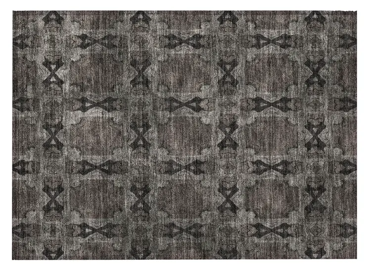 2' X 3' Gray and Black Floral Medallion Washable Non Skid Indoor Outdoor Area Rug