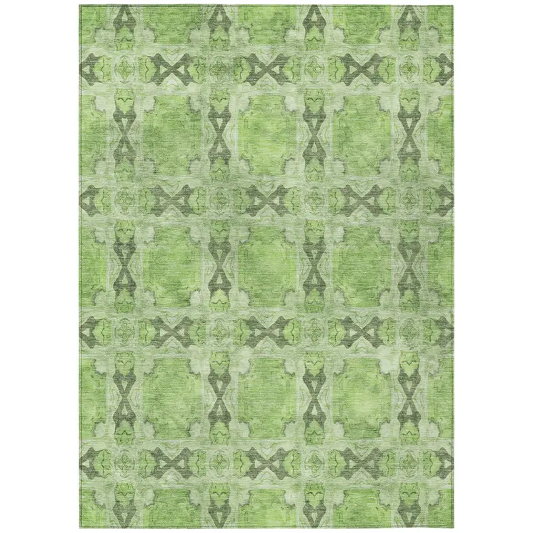 3' X 5' Green Floral Medallion Washable Non Skid Indoor Outdoor Area Rug