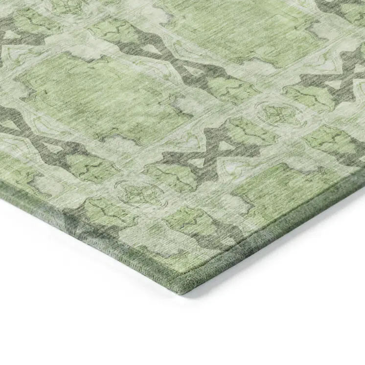 5' X 8' Green Floral Medallion Washable Non Skid Indoor Outdoor Area Rug