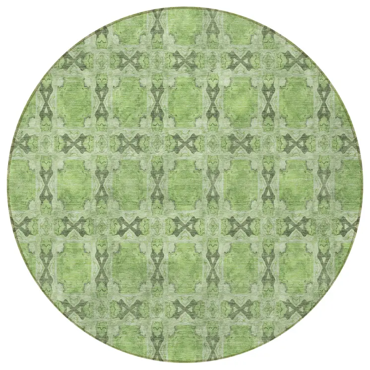 8' Round Green Round Floral Medallion Washable Non Skid Indoor Outdoor Area Rug