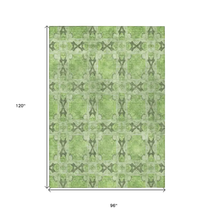 8' X 10' Green Floral Medallion Washable Non Skid Indoor Outdoor Area Rug