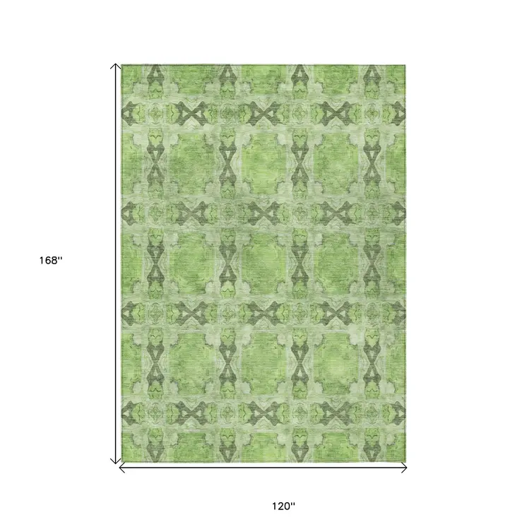 10' X 14' Green Floral Medallion Washable Non Skid Indoor Outdoor Area Rug