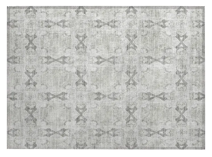 2' X 3' Ivory and Gray Floral Medallion Washable Non Skid Indoor Outdoor Area Rug