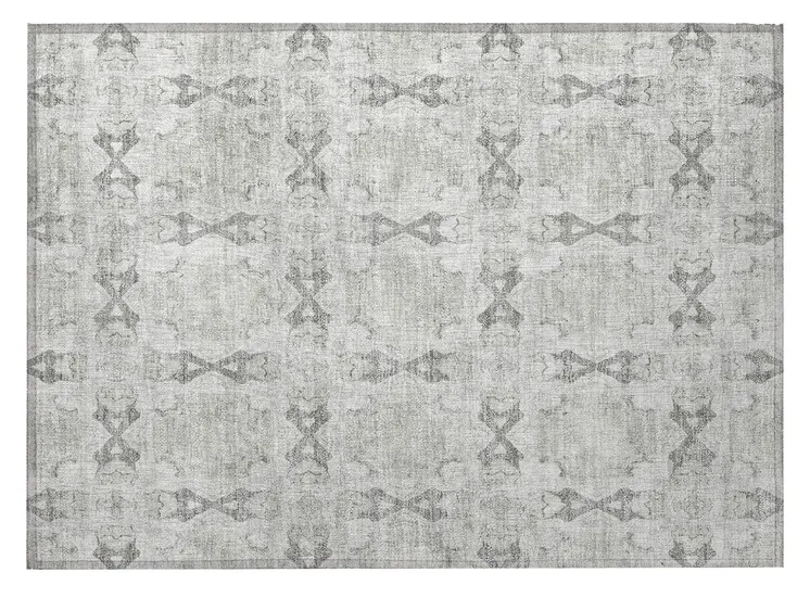 2' X 3' Ivory and Gray Floral Medallion Washable Non Skid Indoor Outdoor Area Rug