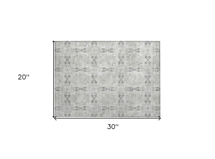 2' X 3' Ivory and Gray Floral Medallion Washable Non Skid Indoor Outdoor Area Rug