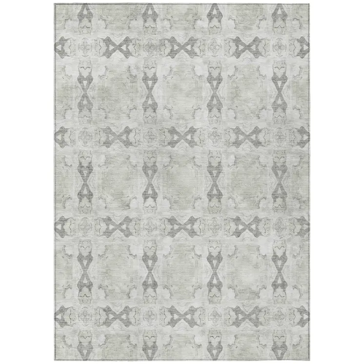 8' X 10' Ivory And Gray Floral Medallion Washable Indoor Outdoor Area Rug