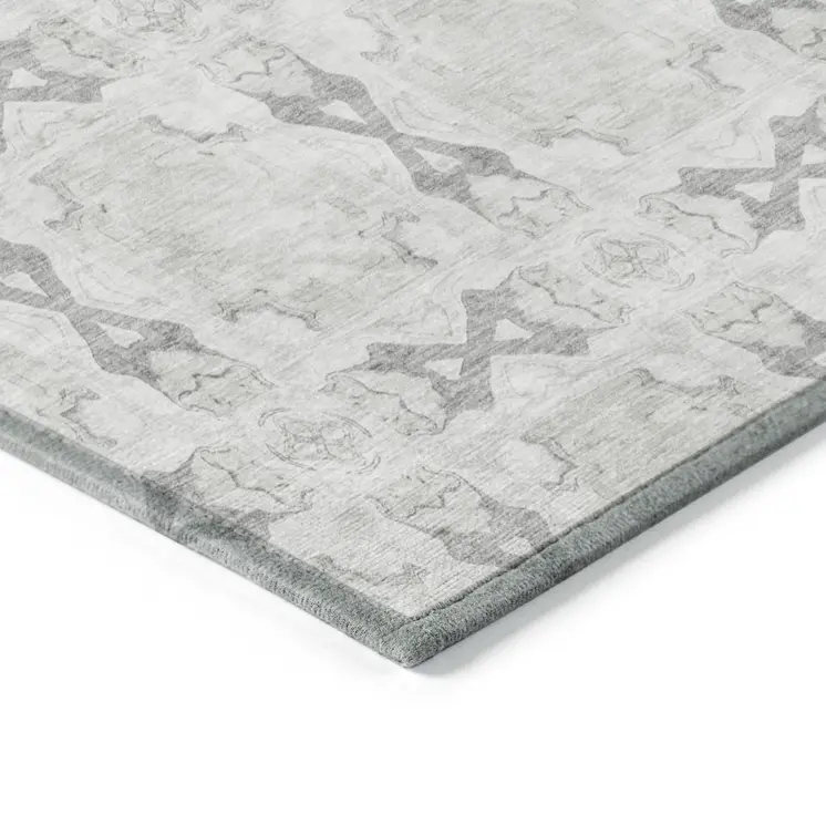 8' X 10' Ivory And Gray Floral Medallion Washable Indoor Outdoor Area Rug
