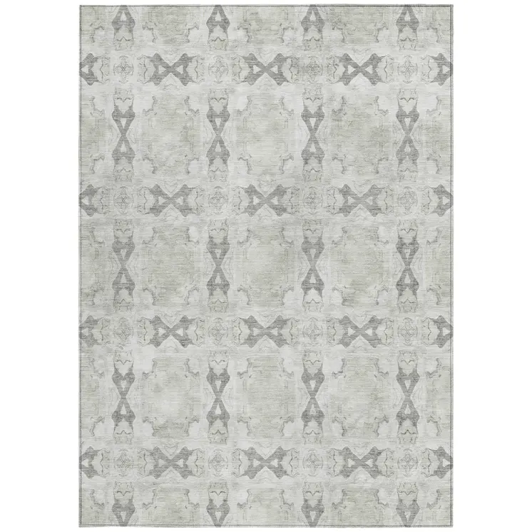 8' X 10' Ivory And Gray Floral Medallion Washable Indoor Outdoor Area Rug