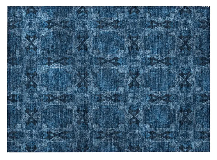 2' X 3' Navy and Gray Floral Medallion Washable Non Skid Indoor Outdoor Area Rug