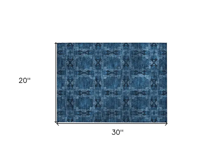 2' X 3' Navy and Gray Floral Medallion Washable Non Skid Indoor Outdoor Area Rug