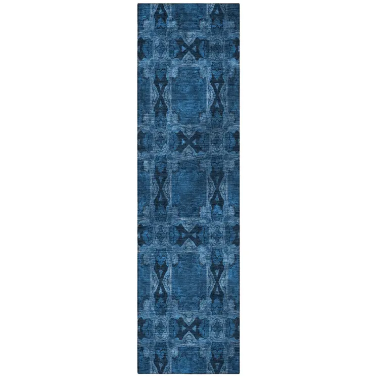 8' Gray Floral Medallion Washable Indoor Outdoor Runner Rug