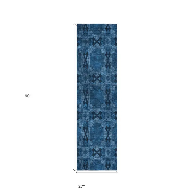8' Gray Floral Medallion Washable Indoor Outdoor Runner Rug