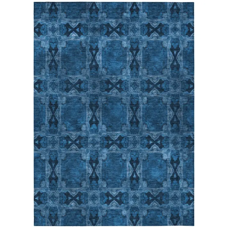 3' X 5' Navy and Gray Floral Medallion Washable Non Skid Indoor Outdoor Area Rug
