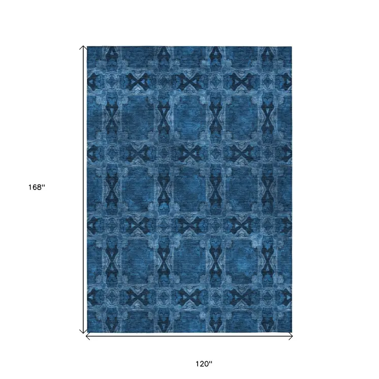 10' X 14' Navy and Gray Floral Medallion Washable Non Skid Indoor Outdoor Area Rug