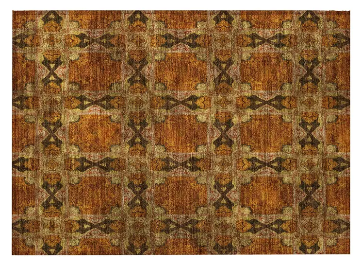 2' X 3' Orange and Rust Floral Medallion Washable Non Skid Indoor Outdoor Area Rug