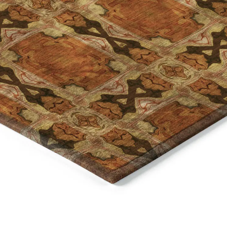 8' Runner Orange and Rust Floral Medallion Washable Non Skid Indoor Outdoor Runner Rug