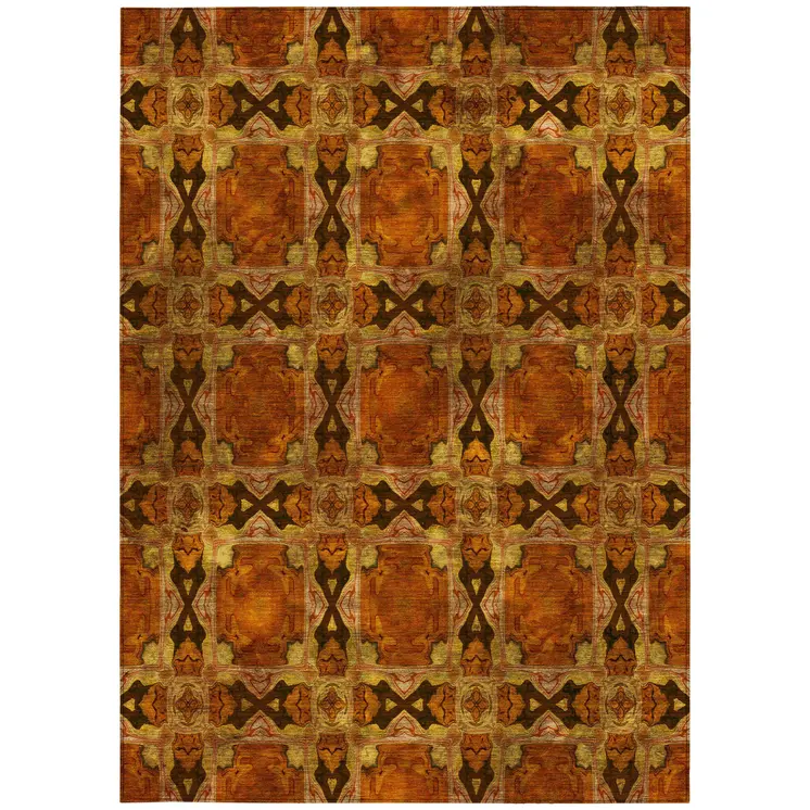 3' X 5' Orange and Rust Floral Medallion Washable Non Skid Indoor Outdoor Area Rug