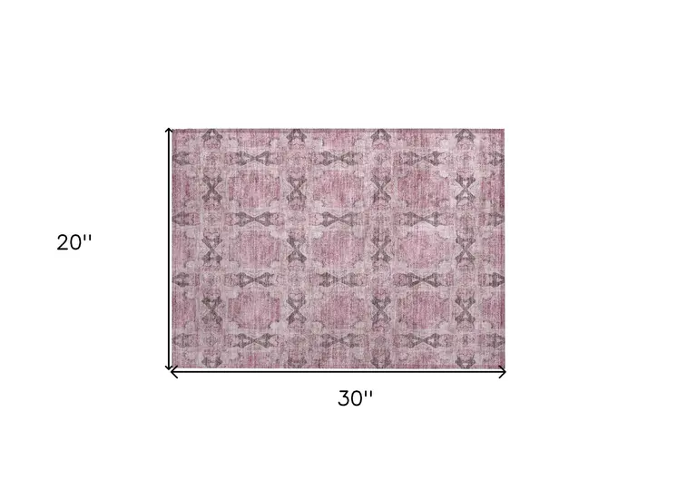 2' X 3' Pink Floral Medallion Washable Non Skid Indoor Outdoor Area Rug