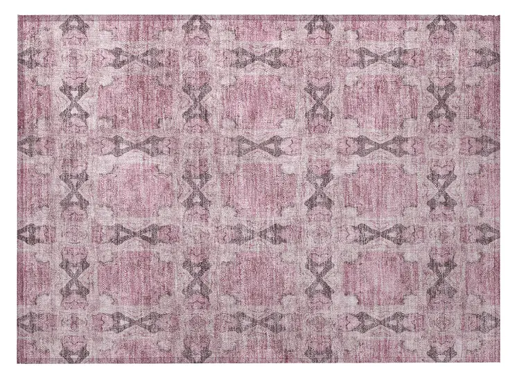 2' X 3' Pink Floral Medallion Washable Non Skid Indoor Outdoor Area Rug