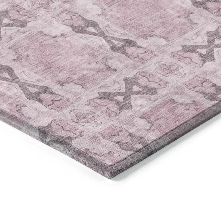 5' X 8' Pink Floral Medallion Washable Non Skid Indoor Outdoor Area Rug
