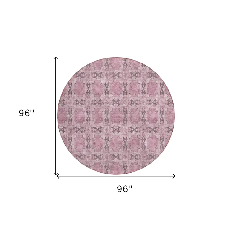 8' Round Pink Round Floral Medallion Washable Non Skid Indoor Outdoor Area Rug