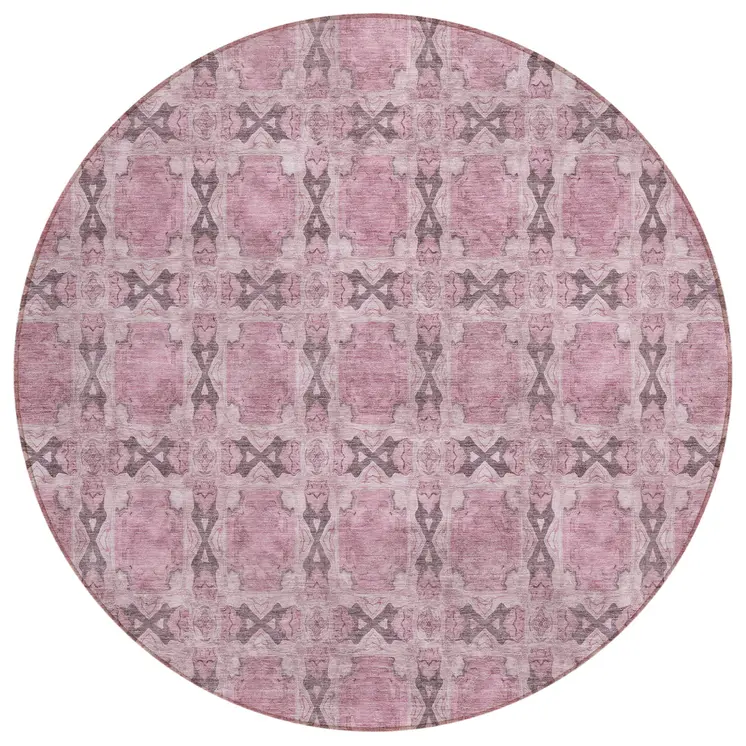 8' Round Pink Round Floral Medallion Washable Non Skid Indoor Outdoor Area Rug