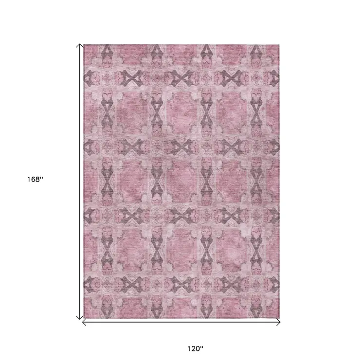 10' X 14' Pink Floral Medallion Washable Non Skid Indoor Outdoor Area Rug