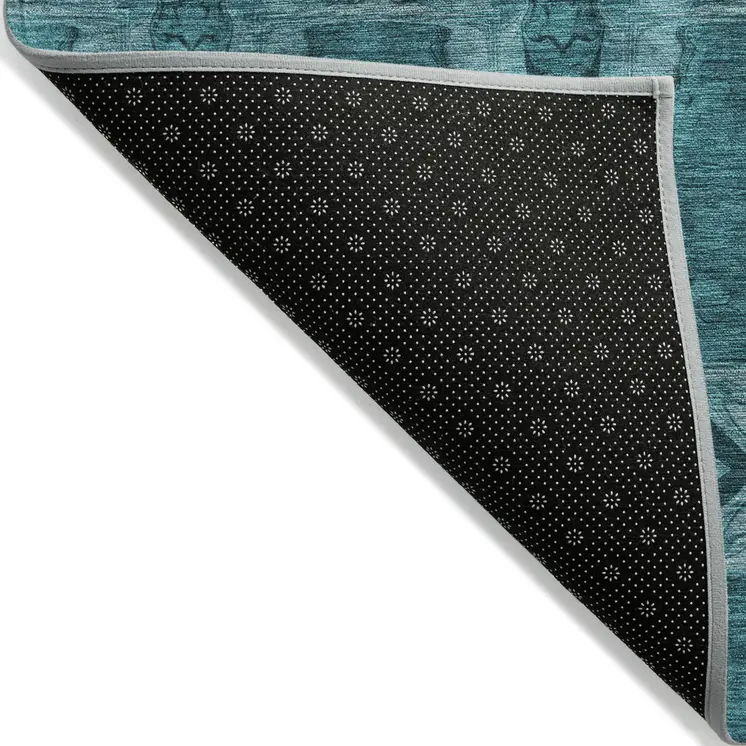 5' X 8' Teal Floral Medallion Washable Non Skid Indoor Outdoor Area Rug
