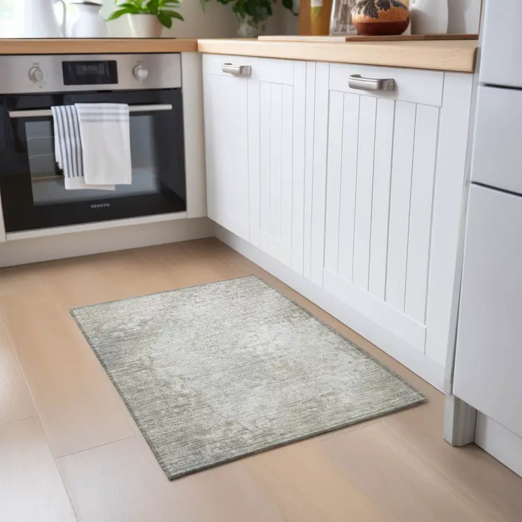 2' X 3' Beige Washable Non Skid Indoor Outdoor Area Rug