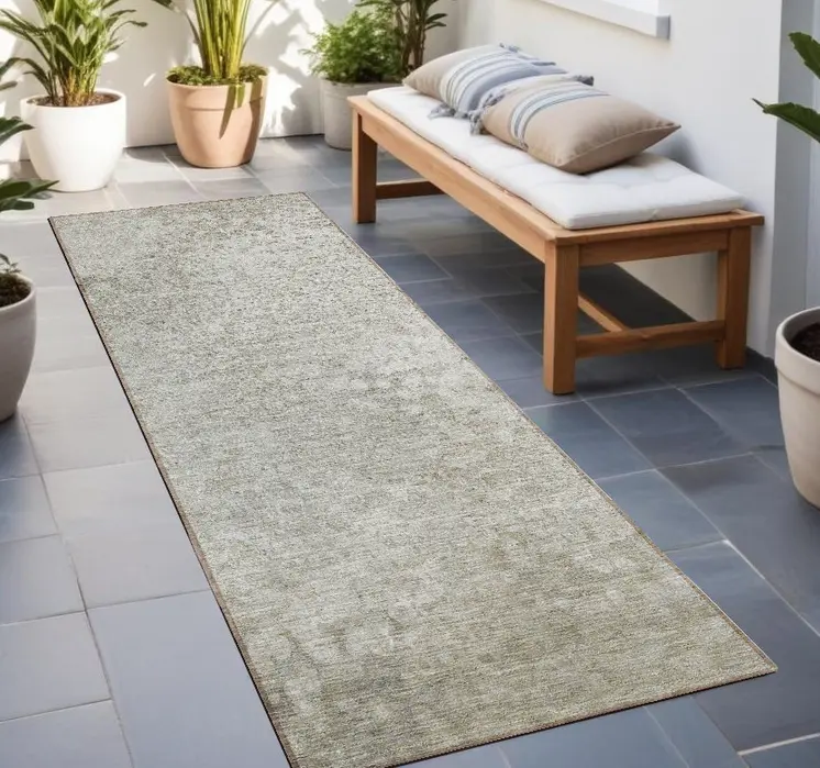 8' Runner Beige Washable Non Skid Indoor Outdoor Runner Rug
