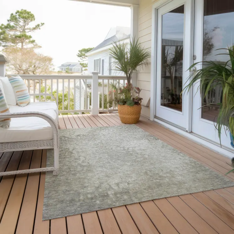 5' X 8' Beige Washable Non Skid Indoor Outdoor Area Rug