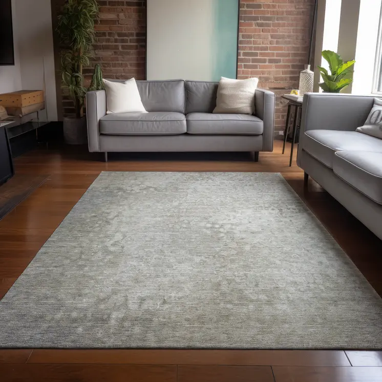 5' X 8' Beige Washable Non Skid Indoor Outdoor Area Rug
