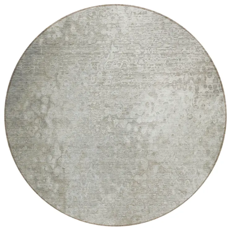 8' Round Beige Round Washable Non Skid Indoor Outdoor Area Rug