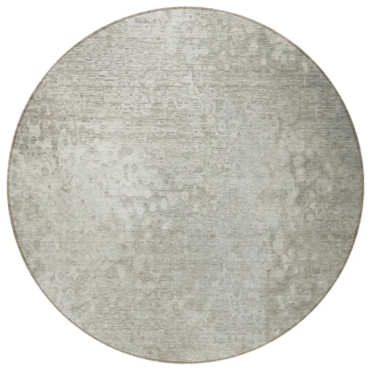 8' Round Beige Round Washable Non Skid Indoor Outdoor Area Rug