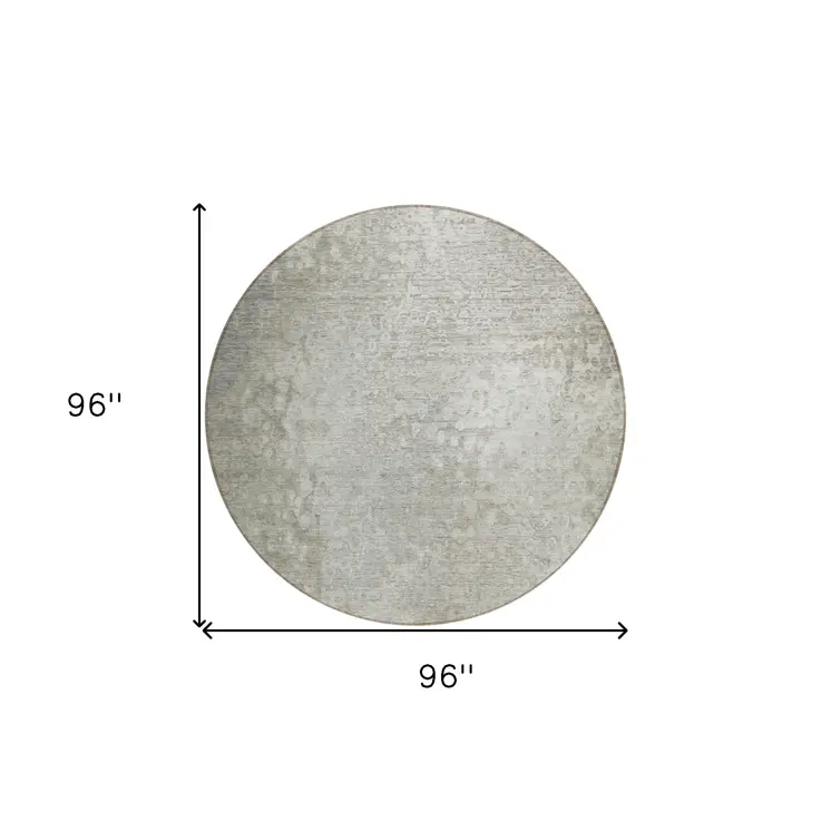 8' Round Beige Round Washable Non Skid Indoor Outdoor Area Rug