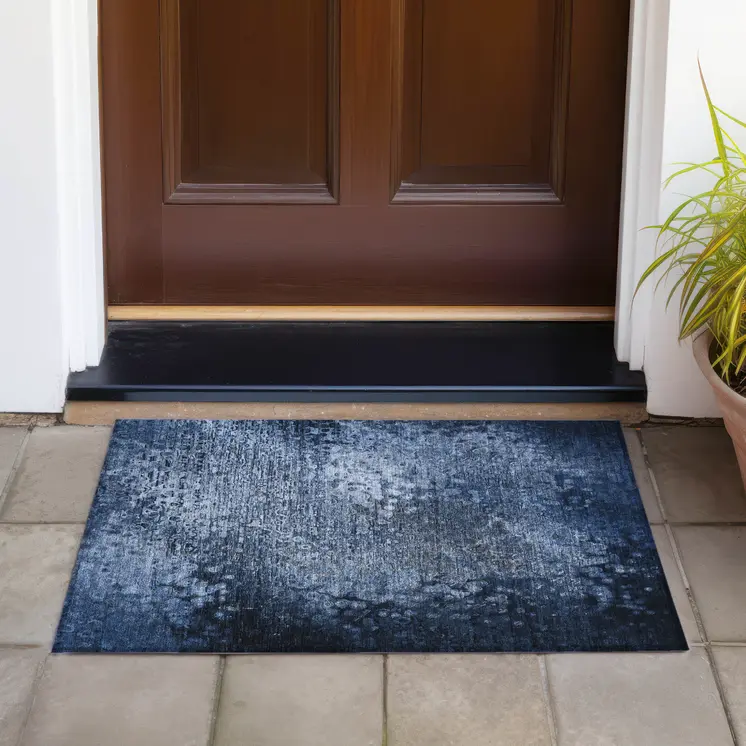 2' X 3' Blue Washable Non Skid Indoor Outdoor Area Rug