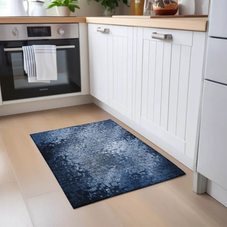 2' X 3' Blue Washable Non Skid Indoor Outdoor Area Rug