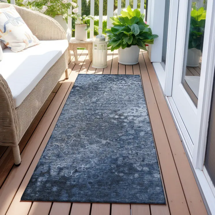 8' Runner Blue Washable Non Skid Indoor Outdoor Runner Rug