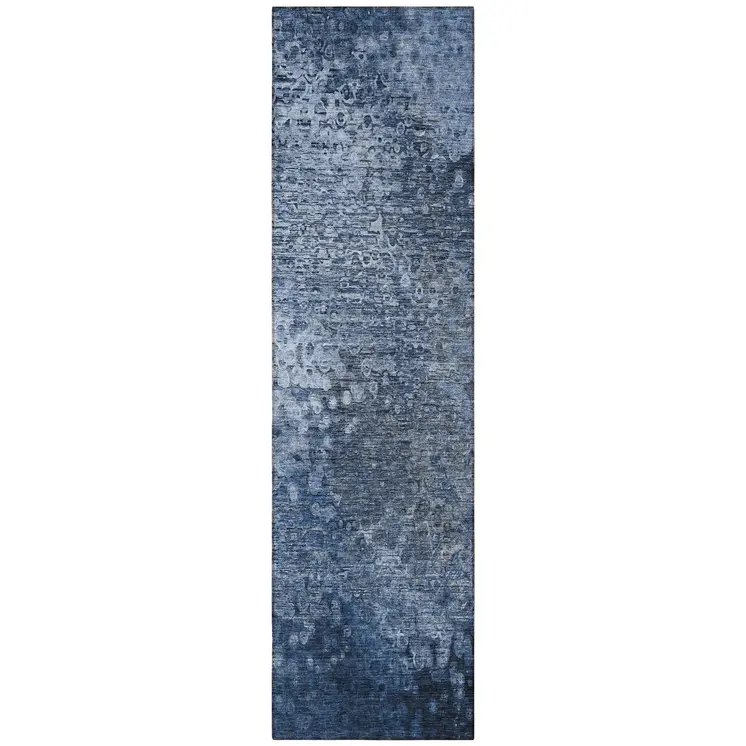 8' Runner Blue Washable Non Skid Indoor Outdoor Runner Rug