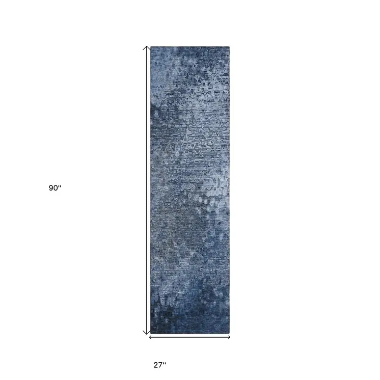 8' Runner Blue Washable Non Skid Indoor Outdoor Runner Rug