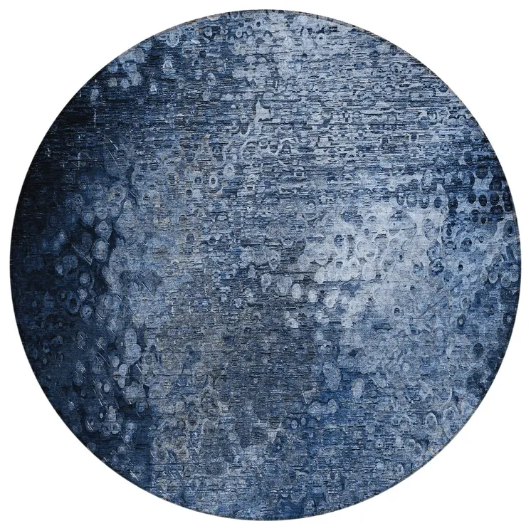 8' Round Blue Round Washable Non Skid Indoor Outdoor Area Rug