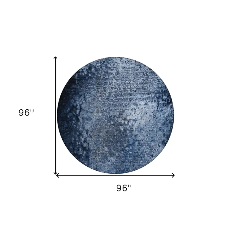 8' Round Blue Round Washable Non Skid Indoor Outdoor Area Rug