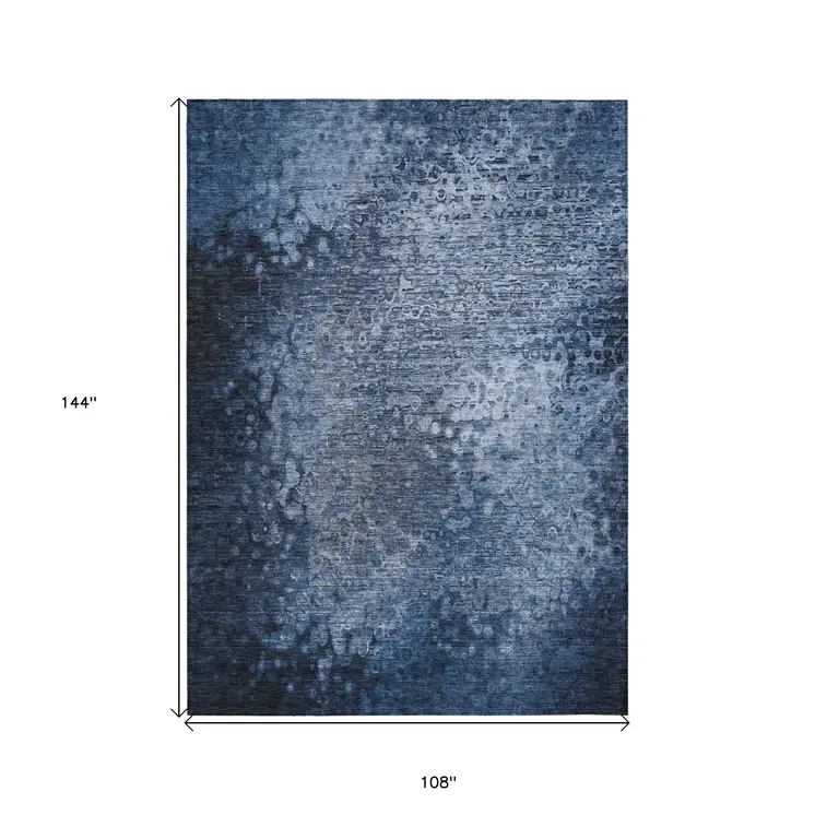 9' X 12' Blue Washable Non Skid Indoor Outdoor Area Rug