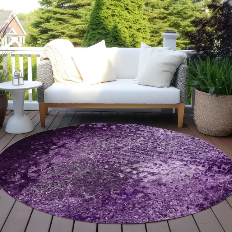 8' Round Purple Round Washable Non Skid Indoor Outdoor Area Rug